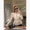 Women's V-Neck Blazer with a Pleated Waist and Lace-Up Detail in Multiple Colors