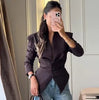 Women's V-Neck Blazer with a Pleated Waist and Lace-Up Detail in Multiple Colors