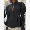 Women's V-Neck Blazer with a Pleated Waist and Lace-Up Detail in Multiple Colors