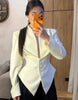 Women's V-Neck Blazer with a Pleated Waist and Lace-Up Detail in Multiple Colors
