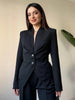 Women's V-Neck Blazer with a Pleated Waist and Lace-Up Detail in Multiple Colors