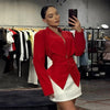 Women's V-Neck Blazer with a Pleated Waist and Lace-Up Detail in Multiple Colors