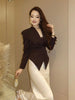 Women's V-Neck Blazer with a Pleated Waist and Lace-Up Detail in Multiple Colors