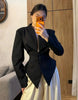 Women's V-Neck Blazer with a Pleated Waist and Lace-Up Detail in Multiple Colors