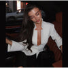 Women's Stand-Collar Blazer with Lace Patchwork and Long Sleeves in Green Brown or White