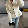 Women's Stand-Collar Blazer with Lace Patchwork and Long Sleeves in Green Brown or White