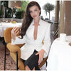 Women's Stand-Collar Blazer with Lace Patchwork and Long Sleeves in Green Brown or White
