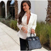 Women's Stand-Collar Blazer with Lace Patchwork and Long Sleeves in Green Brown or White