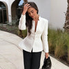 Women's Stand-Collar Blazer with Lace Patchwork and Long Sleeves in Green Brown or White