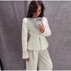 Women's Stand-Collar Blazer with Lace Patchwork and Long Sleeves in Green Brown or White