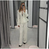 Women's Stand-Collar Blazer with Lace Patchwork and Long Sleeves in Green Brown or White