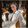 Women's Stand-Collar Blazer with Lace Patchwork and Long Sleeves in Green Brown or White