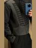 Women's Cropped Napoleon Blazer with a Stand Collar and Pleated Panels