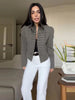 Women's Cropped Napoleon Blazer with a Stand Collar and Pleated Panels
