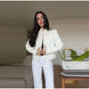 Women's Cropped Napoleon Blazer with a Stand Collar and Pleated Panels