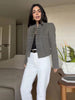 Women's Cropped Napoleon Blazer with a Stand Collar and Pleated Panels