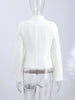 Women's Cropped Napoleon Blazer with a Stand Collar and Pleated Panels