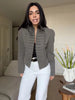 Women's Cropped Napoleon Blazer with a Stand Collar and Pleated Panels
