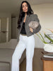 Women's Cropped Napoleon Blazer with a Stand Collar and Pleated Panels