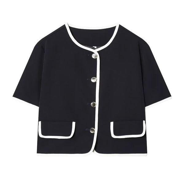 Women's Cropped Short-Sleeve Blazer with a Button Front