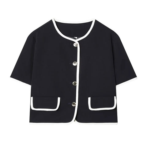 Women's Cropped Short-Sleeve Blazer with a Button Front