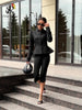 Women's SINGREINY Jacquard Senior Blazer Autumn Stand Neck Full Sleeve Single Breast French Retro Office Slim Outerwear