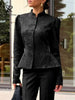 Women's SINGREINY Jacquard Senior Blazer Autumn Stand Neck Full Sleeve Single Breast French Retro Office Slim Outerwear