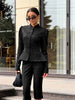 Women's SINGREINY Jacquard Senior Blazer Autumn Stand Neck Full Sleeve Single Breast French Retro Office Slim Outerwear