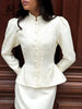 Women's SINGREINY Jacquard Senior Blazer Autumn Stand Neck Full Sleeve Single Breast French Retro Office Slim Outerwear
