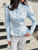 Women's SINGREINY Jacquard Senior Blazer Autumn Stand Neck Full Sleeve Single Breast French Retro Office Slim Outerwear