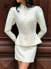 Women's SINGREINY Jacquard Senior Blazer Autumn Stand Neck Full Sleeve Single Breast French Retro Office Slim Outerwear