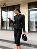 Women's SINGREINY Jacquard Senior Blazer Autumn Stand Neck Full Sleeve Single Breast French Retro Office Slim Outerwear