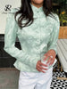 Women's SINGREINY Jacquard Senior Blazer Autumn Stand Neck Full Sleeve Single Breast French Retro Office Slim Outerwear