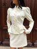 Women's SINGREINY Jacquard Senior Blazer Autumn Stand Neck Full Sleeve Single Breast French Retro Office Slim Outerwear