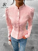 Women's SINGREINY Jacquard Senior Blazer Autumn Stand Neck Full Sleeve Single Breast French Retro Office Slim Outerwear