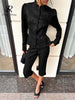 Women's SINGREINY Jacquard Senior Blazer Autumn Stand Neck Full Sleeve Single Breast French Retro Office Slim Outerwear