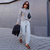 Women's Floral-Jacquard Cropped Blazer with a Mandarin Collar and Patch Pockets