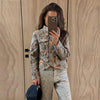 Women's Floral-Jacquard Cropped Blazer with a Mandarin Collar and Patch Pockets