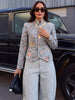 Women's Floral-Jacquard Cropped Blazer with a Mandarin Collar and Patch Pockets