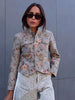 Women's Floral-Jacquard Cropped Blazer with a Mandarin Collar and Patch Pockets