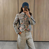 Women's Floral-Jacquard Cropped Blazer with a Mandarin Collar and Patch Pockets