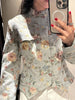 Women's Floral-Jacquard Cropped Blazer with a Mandarin Collar and Patch Pockets