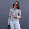 Women's Floral-Jacquard Cropped Blazer with a Mandarin Collar and Patch Pockets