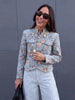 Women's Floral-Jacquard Cropped Blazer with a Mandarin Collar and Patch Pockets