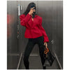 Women's Cropped Red Blazer with Shoulder Pads and a Double-Breasted Front