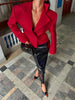 Women's Cropped Red Blazer with Shoulder Pads and a Double-Breasted Front