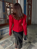 Women's Cropped Red Blazer with Shoulder Pads and a Double-Breasted Front