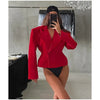 Women's Cropped Red Blazer with Shoulder Pads and a Double-Breasted Front