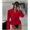 Women's Cropped Red Blazer with Shoulder Pads and a Double-Breasted Front