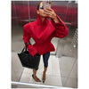 Women's Cropped Red Blazer with Shoulder Pads and a Double-Breasted Front